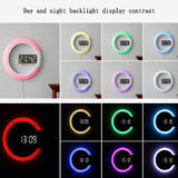 LED Mirror Hollow Wall Clock 7-color Switch Electronic Digital Display Wall Clock, Hollow Wall Clock