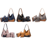 21506 4 in 1 Simple Color-Block Diagonal Handbags Fashion Large Capacity Soft Leather Bags, Navy Blue, Black, Dark Grey, Pink, Brown