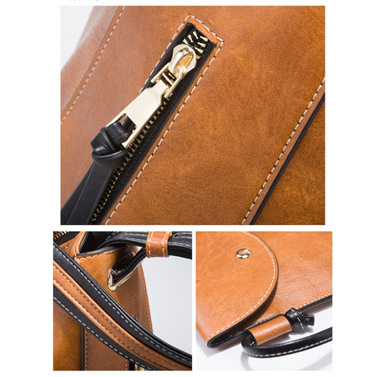 21506 4 in 1 Simple Color-Block Diagonal Handbags Fashion Large Capacity Soft Leather Bags, Navy Blue, Black, Dark Grey, Pink, Brown