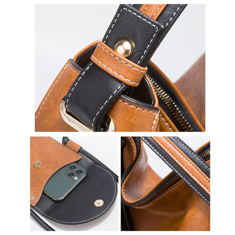 21506 4 in 1 Simple Color-Block Diagonal Handbags Fashion Large Capacity Soft Leather Bags, Navy Blue, Black, Dark Grey, Pink, Brown