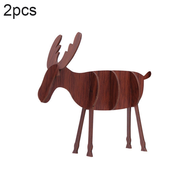 2 PCS Christmas Decorations Wooden DIY Elk Decorations Children Creative Gifts Desktop Decoration, L, S L Black Walnut