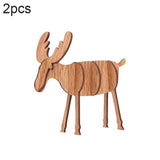 2 PCS Christmas Decorations Wooden DIY Elk Decorations Children Creative Gifts Desktop Decoration, L, S S Wood Color