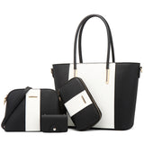 20822 4 in 1 Fashion Diagonal Handbags PU Large-Capacity Bag, Black Gold, Pink White, Blue Black, Black White Black White