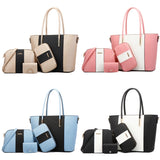 20822 4 in 1 Fashion Diagonal Handbags PU Large-Capacity Bag, Black Gold, Pink White, Blue Black, Black White