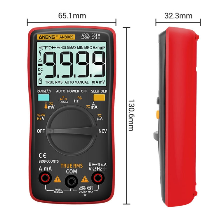 ANENG AN8009 NVC Digital Display Multimeter, Standard, Standard with Cable