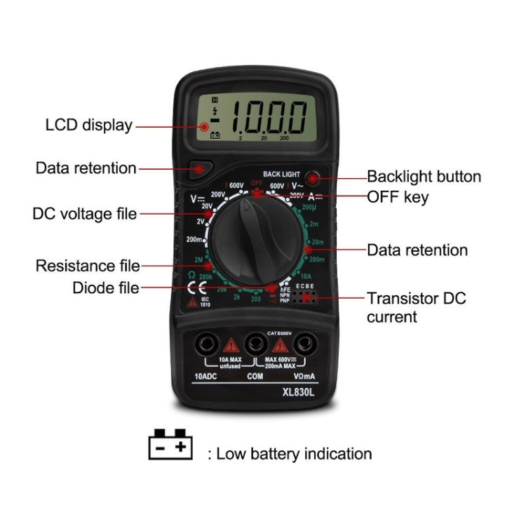 ANENG XL830L Multi-Function Digital Display High-Precision Digital Multimeter, Bubble Bag Packing, Standard+10A Extra Tip Pen - Zen Craft