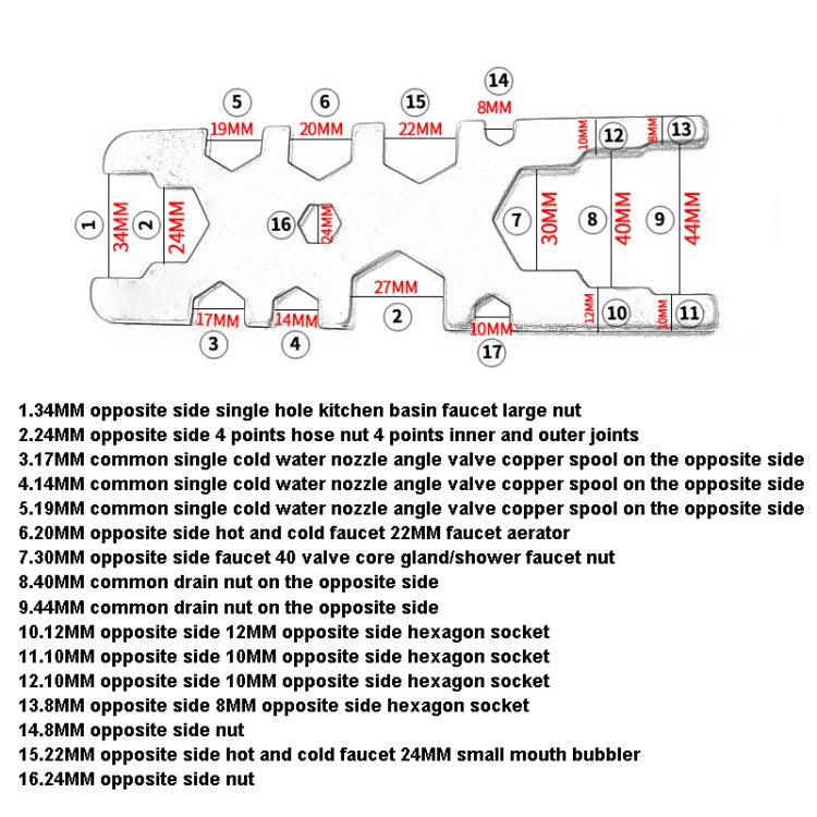 H-Type Multifunctional Socket Bathroom Install Faucet Wrench, H-Type Wrench