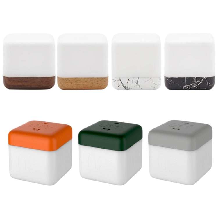 Square Flip Polyhedral Timing Night Light, Grey, Orange, Green, Dark Wood Grain, Light Wood Grain, White Marble Pattern, Black Marble Pattern