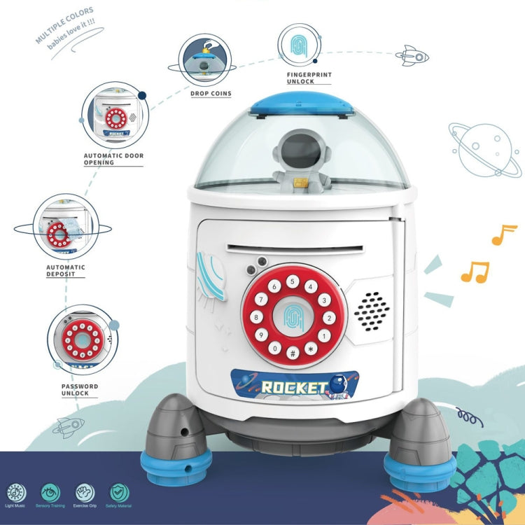 Fingerprint Password Rocket Piggy Bank Toy, White, Blue, Red