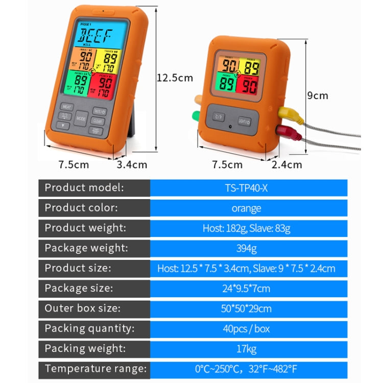 TS-TP40-X Wireless Color Screen Electronic Digital Food Thermometer, TS-TP40-X