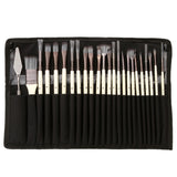24 PCS/Set Canvas Bag Nylon Wool Gouache Brush Set, Pearl White Pole Black Bag, Silver Gray Pole Gray Bag Pearl White Pole Black Bag