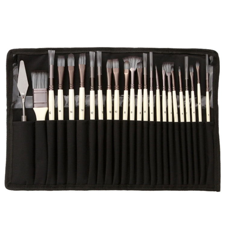 24 PCS/Set Canvas Bag Nylon Wool Gouache Brush Set, Pearl White Pole Black Bag, Silver Gray Pole Gray Bag Pearl White Pole Black Bag
