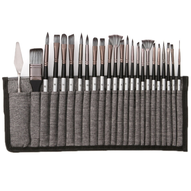 24 PCS/Set Canvas Bag Nylon Wool Gouache Brush Set, Pearl White Pole Black Bag, Silver Gray Pole Gray Bag Silver Gray Pole Gray Bag
