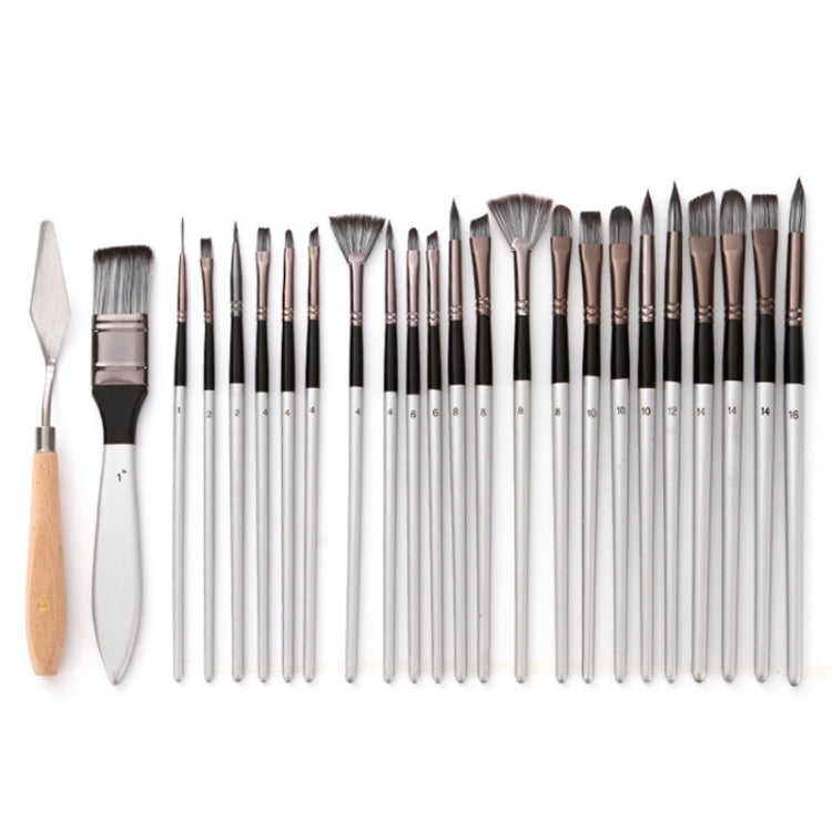 24 PCS/Set Canvas Bag Nylon Wool Gouache Brush Set, Pearl White Pole Black Bag, Silver Gray Pole Gray Bag