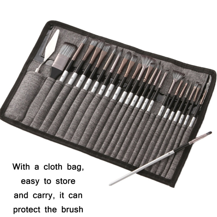 24 PCS/Set Canvas Bag Nylon Wool Gouache Brush Set, Pearl White Pole Black Bag, Silver Gray Pole Gray Bag