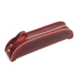 W-T18 Vintage Handmade Genuine Leather Zipper Pencil Case, Black, Brown, Wine Red, Coffee, Ink Green, Blue Wine Red