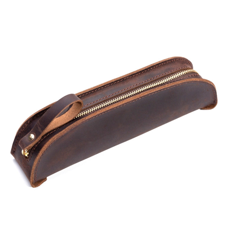 W-T18 Vintage Handmade Genuine Leather Zipper Pencil Case, Black, Brown, Wine Red, Coffee, Ink Green, Blue Coffee