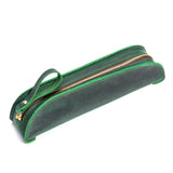 W-T18 Vintage Handmade Genuine Leather Zipper Pencil Case, Black, Brown, Wine Red, Coffee, Ink Green, Blue Ink Green