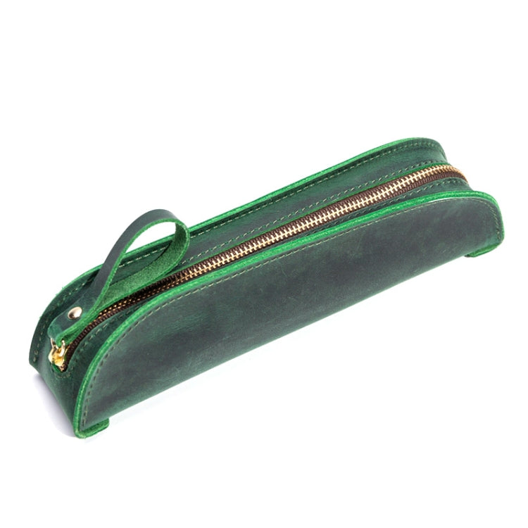 W-T18 Vintage Handmade Genuine Leather Zipper Pencil Case, Black, Brown, Wine Red, Coffee, Ink Green, Blue Ink Green