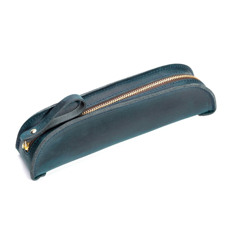 W-T18 Vintage Handmade Genuine Leather Zipper Pencil Case, Black, Brown, Wine Red, Coffee, Ink Green, Blue Blue