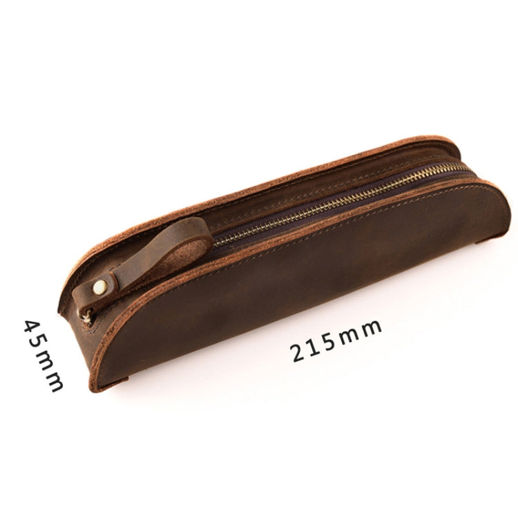 W-T18 Vintage Handmade Genuine Leather Zipper Pencil Case, Black, Brown, Wine Red, Coffee, Ink Green, Blue