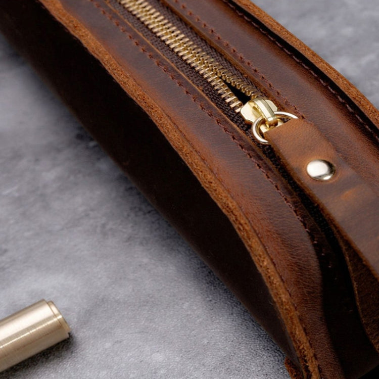 W-T18 Vintage Handmade Genuine Leather Zipper Pencil Case, Black, Brown, Wine Red, Coffee, Ink Green, Blue