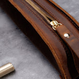 W-T18 Vintage Handmade Genuine Leather Zipper Pencil Case, Black, Brown, Wine Red, Coffee, Ink Green, Blue