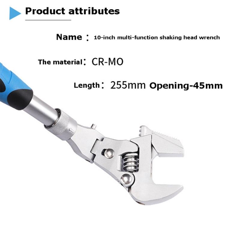 10 Inch Multifunctional Folding Shaking Head Ratchet Wrench Bathroom Wrench, 10 Inch Folding Wrench