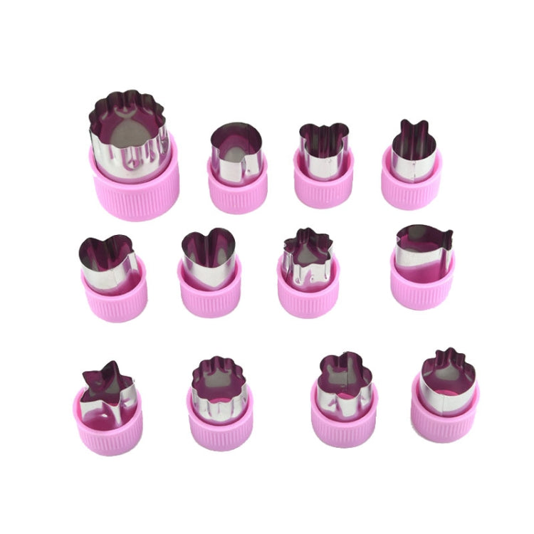 0-98 12 in 1 Kitchen Stainless Steel Flower Cutter, Green, Purple Purple