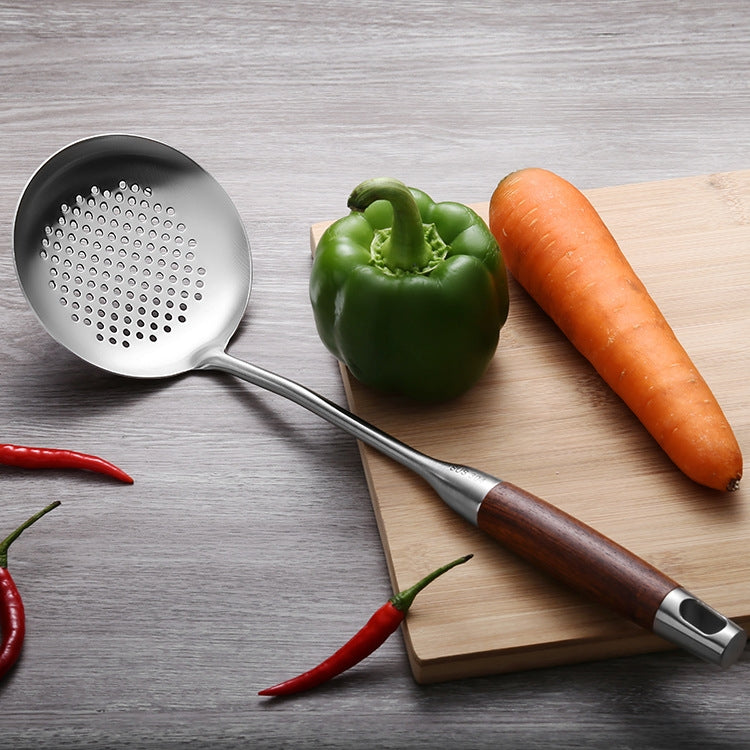 304 Stainless Steel Wooden Handle Kitchenware Kitchen Equipment, Style:, Fried Spatula, Soup Spoon, Slotted Spoon, Slotted Shovel, Noodle Scoop, Rice Spoon Slotted Spoon