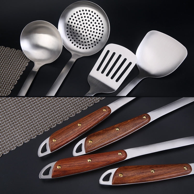 304 Stainless Steel Wooden Handle Kitchenware Home Kitchen Equipment, Style:, Fried Spatula, Soup Spoon, Slotted Shovel, Slotted Spoon