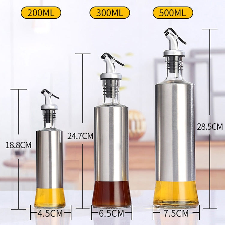 Stainless Steel Glass Oil Bottle Kitchen Pressed Seasoning Bottle, 200ml, 300ml, 500ml