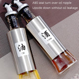 Stainless Steel Glass Oil Bottle Kitchen Pressed Seasoning Bottle, 200ml, 300ml, 500ml