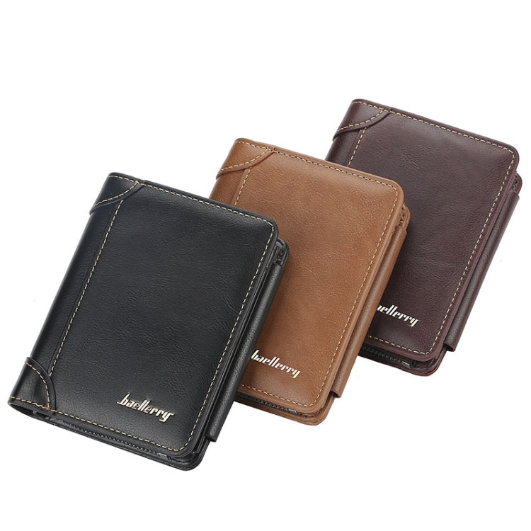 Baellerry D9159 Men Short Tri-Fold Zip Coin Purse Thin Card Holder, Black, Brown, Coffee