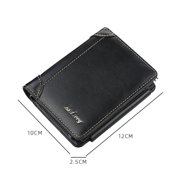 Baellerry D9159 Men Short Tri-Fold Zip Coin Purse Thin Card Holder, Black, Brown, Coffee
