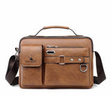 WEIXIER D235 Men Shoulder Bag Portable PU Leather Handbag Plain Texture Light Brown