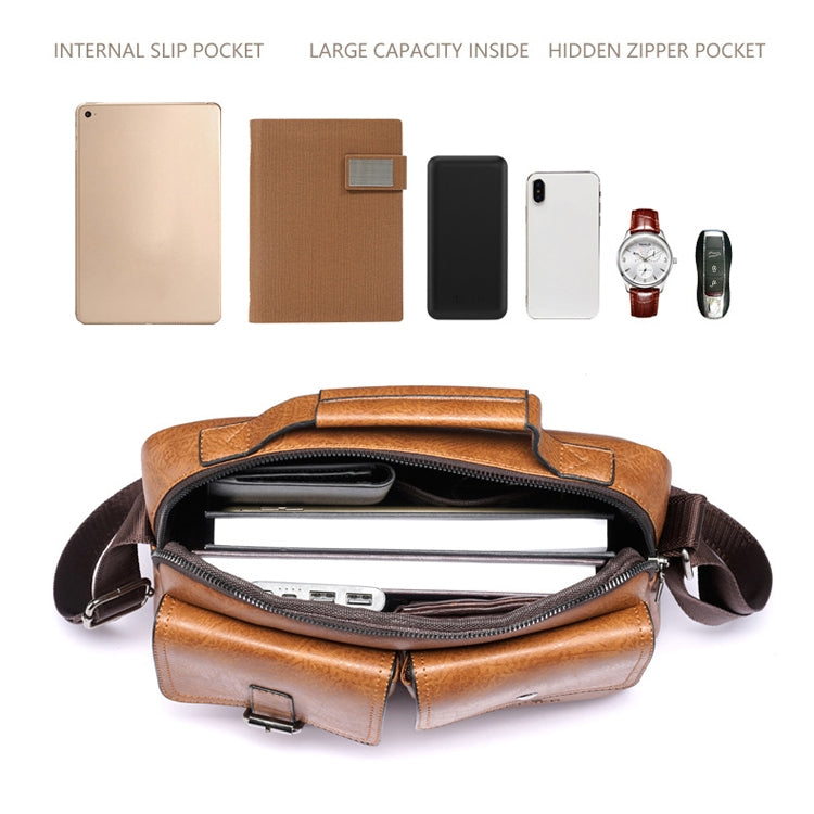 WEIXIER 9558 Large Capacity Men Bag Retro Shoulder Bag, Black, Light Brown, Dark Brown