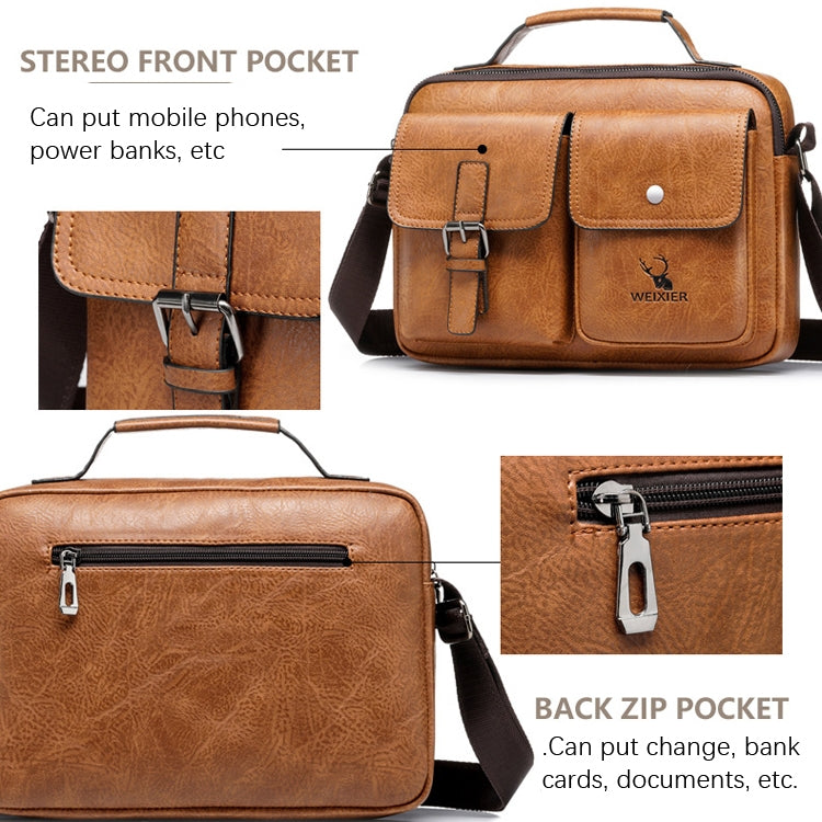 WEIXIER 9558 Large Capacity Men Bag Retro Shoulder Bag, Black, Light Brown, Dark Brown