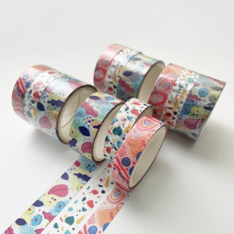 3 Sets/9 Rolls 4585 3m Paper Bronzing Hand Account Tape Set, Rainbow Geometry, Emerald Green, Flower Leaves, Blues, Golden, Magic, Graffiti, Small Latches, Small Bits, Starry Sky Graffiti