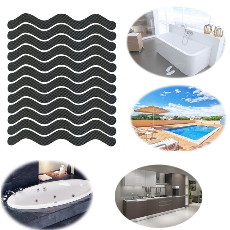 24pcs /Bag Wavy Shaped Safety Bathtub Non-Slip Sticker, 1.3 x 18cm 1.3 x 18cm Black