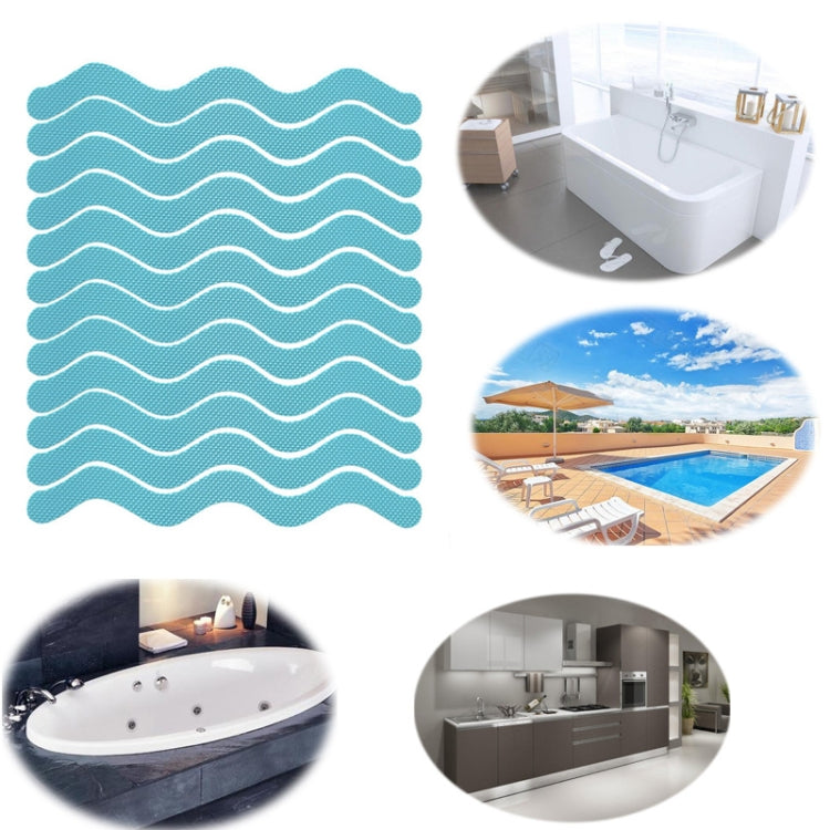 24pcs /Bag Wavy Shaped Safety Bathtub Non-Slip Sticker, 1.3 x 18cm 1.3 x 18cm Blue
