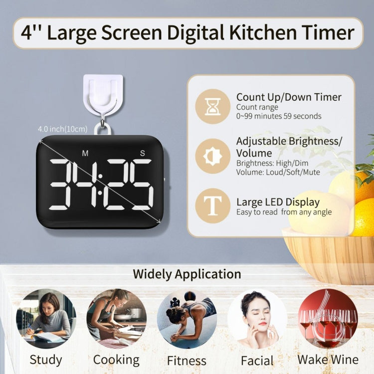 Rechargeable Large Screen LCD Electronic Timing Reminder Alarm Clock Kitchen Baking Timer, Baking Timer