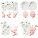 2 PCS Easter Bunny Egg Chocolate Baking Clay Silicone Mold, Three Rabbits, Double Egg, Carrot Rabbit, Bouquet Bunny