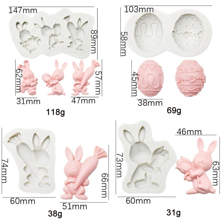 2 PCS Easter Bunny Egg Chocolate Baking Clay Silicone Mold, Three Rabbits, Double Egg, Carrot Rabbit, Bouquet Bunny