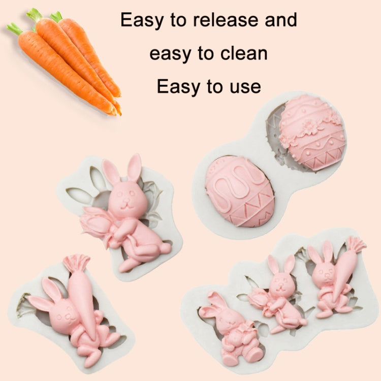 2 PCS Easter Bunny Egg Chocolate Baking Clay Silicone Mold, Three Rabbits, Double Egg, Carrot Rabbit, Bouquet Bunny