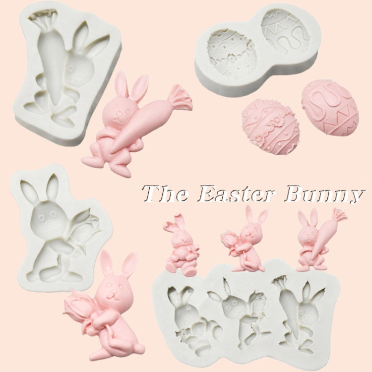 2 PCS Easter Bunny Egg Chocolate Baking Clay Silicone Mold, Three Rabbits, Double Egg, Carrot Rabbit, Bouquet Bunny