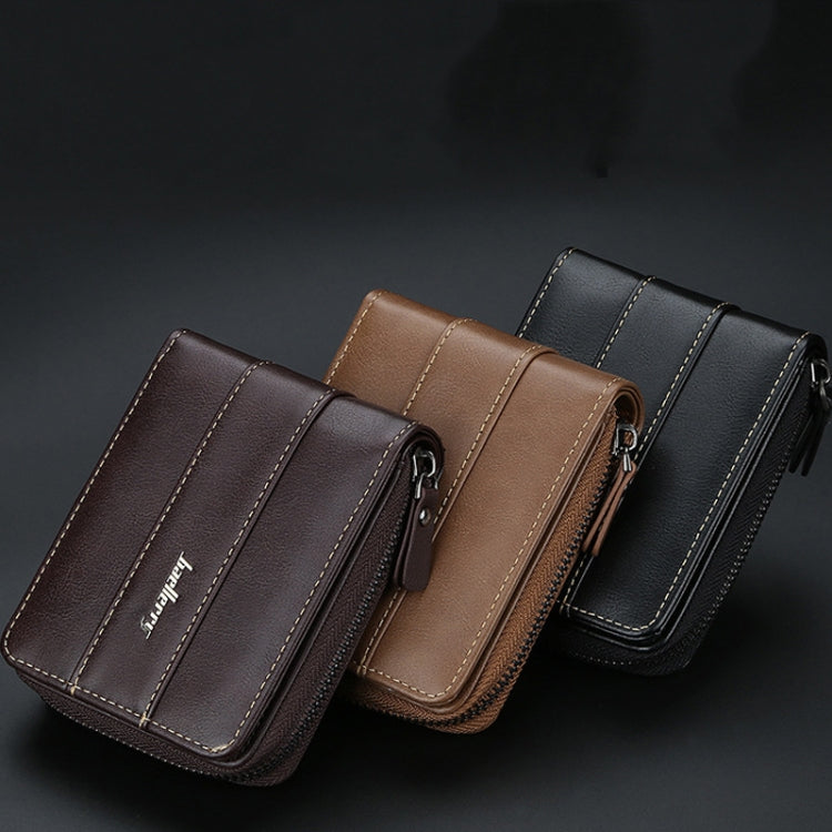 Baellerry Men Short Wallet Buckle Multi-card Coin Purse Tri-fold Zip Wallet, Black, Light-coffee, Dark Coffee