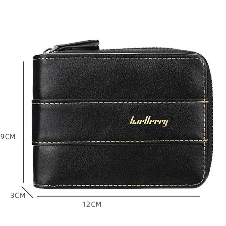 Baellerry Men Short Wallet Buckle Multi-card Coin Purse Tri-fold Zip Wallet, Black, Light-coffee, Dark Coffee
