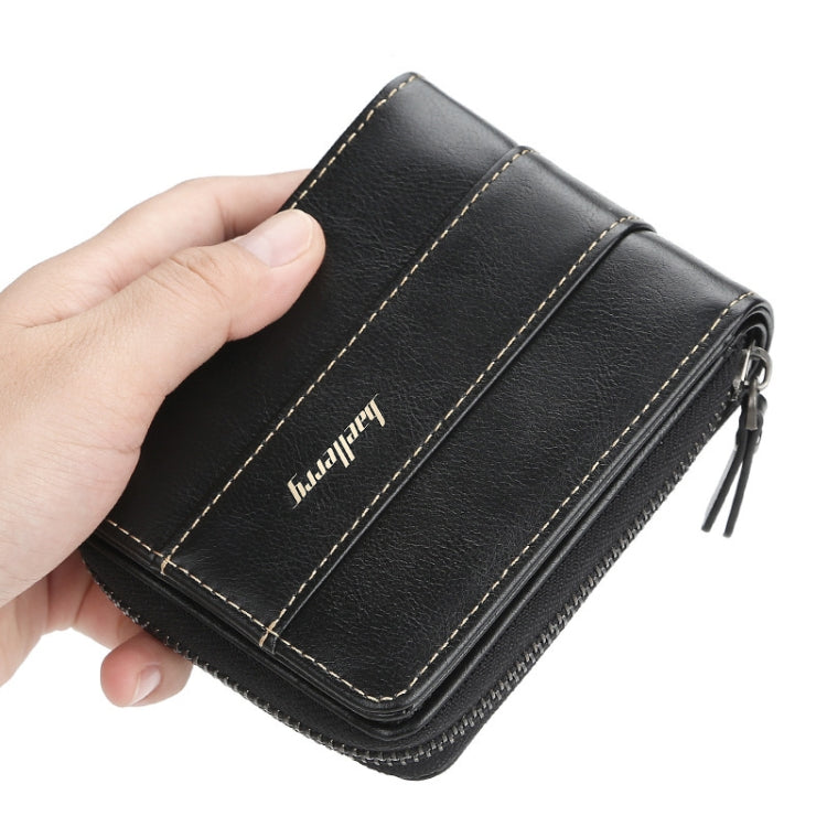 Baellerry Men Short Wallet Buckle Multi-card Coin Purse Tri-fold Zip Wallet, Black, Light-coffee, Dark Coffee