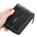 Baellerry Men Short Wallet Buckle Multi-card Coin Purse Tri-fold Zip Wallet, Black, Light-coffee, Dark Coffee